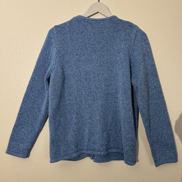 L.L. Bean Cotton Cardigan Sweater Blue Large Mother of Pearl Button EUC - Picture 3 of 9